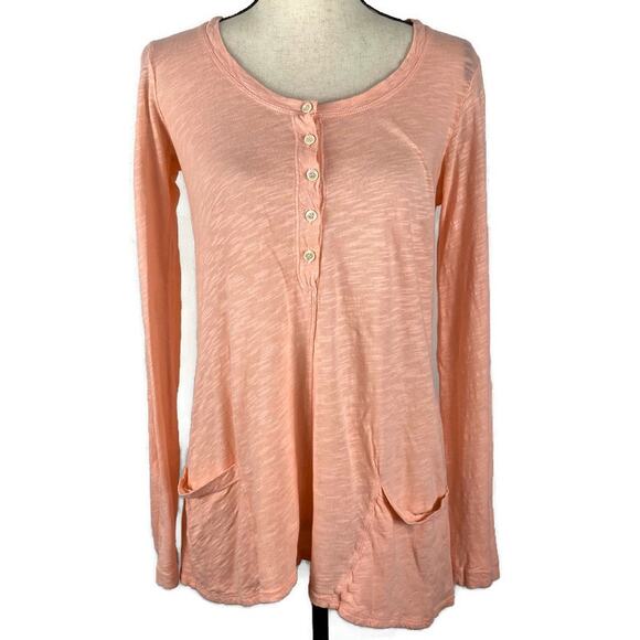 Left of Center Henley Top Anthropologie Button Scoopneck Tunic Pink Womens XS - Picture 10 of 10